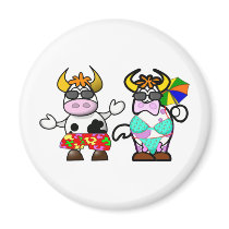 Funny Cartoon Beach Cow Couple Magnet