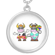Funny Cartoon Beach Cow Couple Necklace