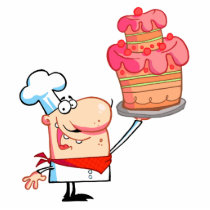 funny cartoon chef holding cake cut out