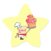 funny cartoon chef holding cake star stickers