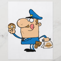 funny cartoon cop eating doughnuts full color flyer