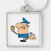 funny cartoon cop eating doughnuts key chains