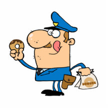 funny cartoon cop eating doughnuts photo cut out