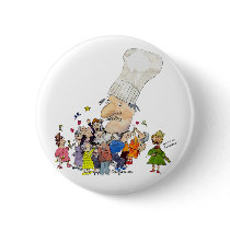 Funny Cartoon French Chef Pinback Buttons