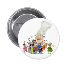 Funny Cartoon French Chef Pinback Buttons