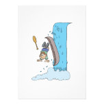 funny cartoon over the waterfall in canoe personalised announcement