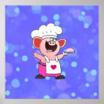 Funny Cartoon Piggy Chef  Shirt | Funny Chef T Posters