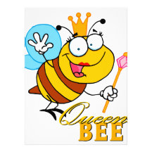 funny cartoon queen bee with text invites