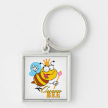 funny cartoon queen bee with text key chain