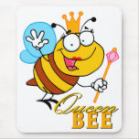 funny cartoon queen bee with text mouse pads