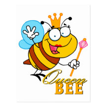 funny cartoon queen bee with text postcard