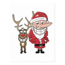 Funny Cartoon Santa and Rudolph Post Cards
