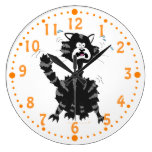Funny Cartoon Scared Black Cat Halloween Clock