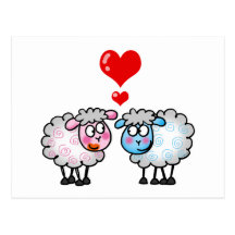 Funny cartoon sheeps, Wedding couple Postcard