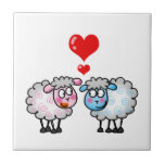 Funny cartoon sheeps, Wedding couple Tile