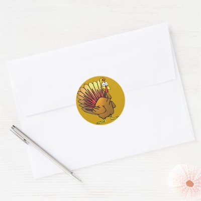 Funny Cartoon Thanksgiving Turkey Round Stickers by samack