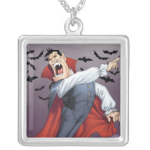 Funny Cartoon Vampire with Bats by Al Rio Necklaces