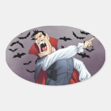 Funny Cartoon Vampire with Bats by Al Rio Stickers