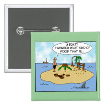 Funny Cartoon Woodturner on Deserted Island Button
