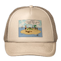 Funny Cartoon Woodturner on Deserted Island Trucker Hat