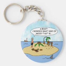 Funny Cartoon Woodturner on Deserted Island Key Chain