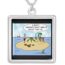 Funny Cartoon Woodturner on Deserted Island Custom Necklace