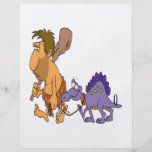 funny caveman and pet dinosaur flyer design