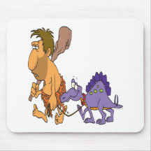 funny caveman and pet dinosaur mousepads
