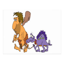 funny caveman and pet dinosaur postcards