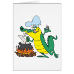funny chef cooking gator alligator cartoon greeting cards