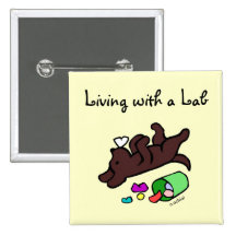 Funny Chocolate Labrador Cartoon Illustration Button