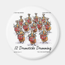 Funny Christmas 12 Drumsticks Drumming Gifts & Tee Magnets
