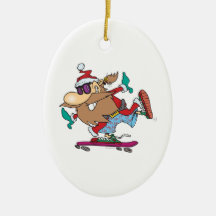 funny cool dude skateboarding santa claus christmas tree ornament