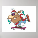 funny cool dude skateboarding santa claus print