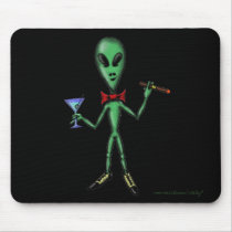 Funny cool party alien cartoon art mousepad