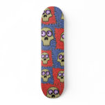 Funny cool skulls on patches cartoon skateboard