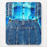 Funny Country Bumpkin Denim Overalls and Plaid mousepads