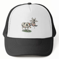 funny cow biting tail hats