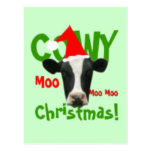 Funny Cowy Christmas Santa Cow Postcard