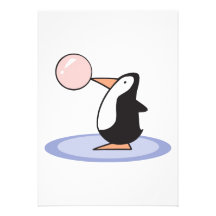 funny cute bubble gum penguin invites