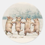 Funny Cute Dancing Pigs - Anthropomorphic Animals Round Sticker