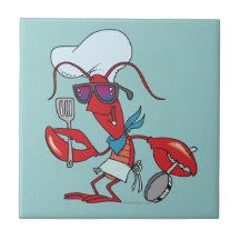 funny cute lobster cook chef ceramic tiles