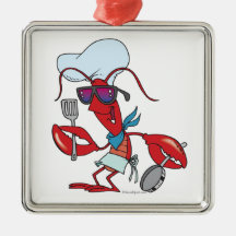 funny cute lobster cook chef christmas ornaments