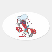 funny cute lobster cook chef oval stickers