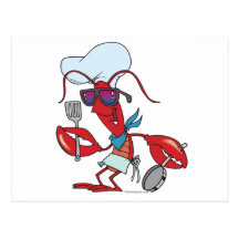 funny cute lobster cook chef post card