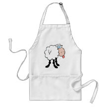 funny cute sheep sticking tongue out from behind aprons