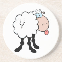 funny cute sheep sticking tongue out from behind beverage coasters