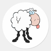funny cute sheep sticking tongue out from behind sticker