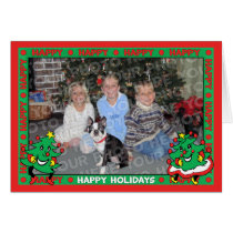 Funny Dancing Christmas Trees Cartoon Photo Frame cards