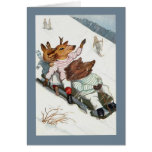 Funny Deer Boar and Bunny Go Sledding Cards